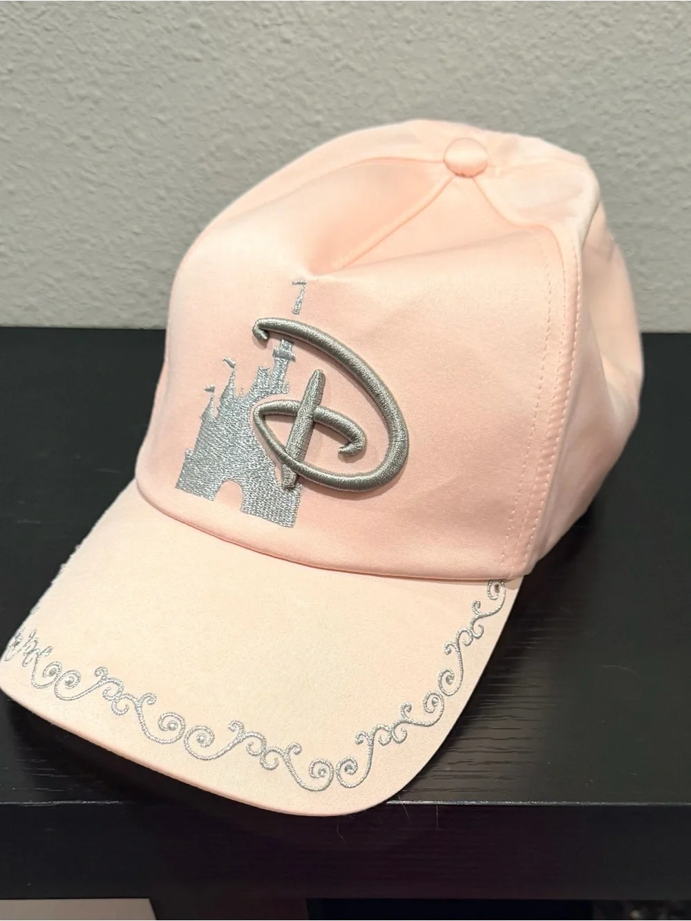 Disney Castle Pale Pink Satin Cap with Silver Accents